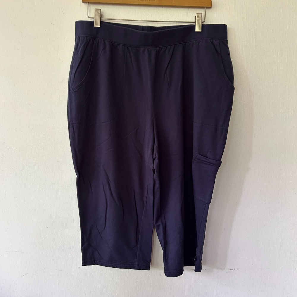 d&co Active Cargo Capri Shorts Womens Large Blue Pockets Elastic Comfy Coastal